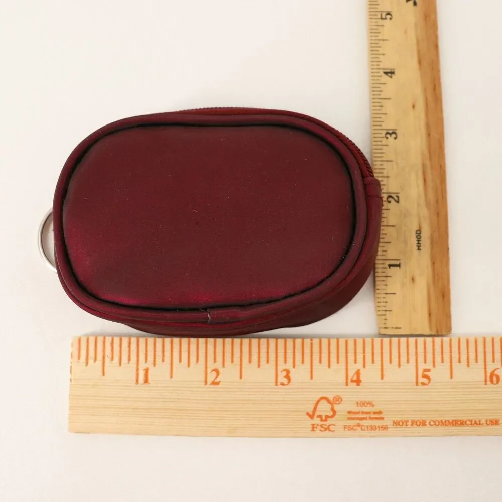 Iridescent Key Ring Pouch Women Mini Ruby Red Purple Vinyl Zipper Closure Sturdy